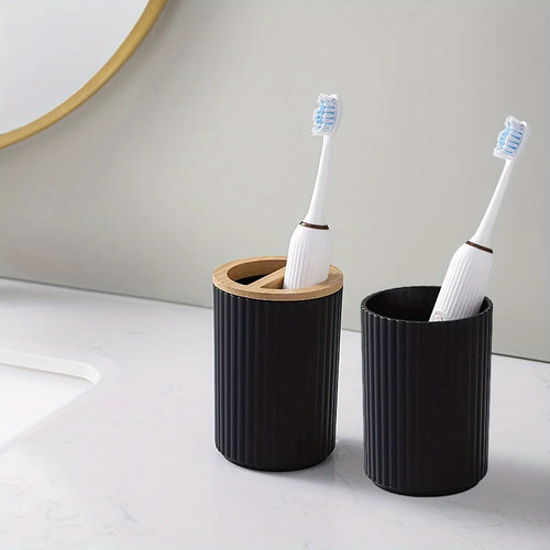 6-piece plastic and bamboo bathroom storage set - vue 4 sur 6