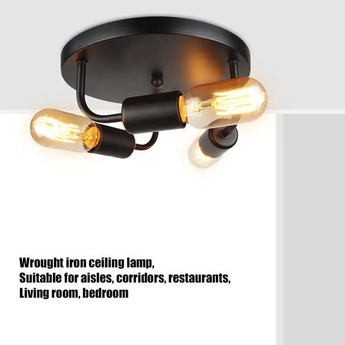 Retro industrial three head iron ceiling light - vue 5 sur 8