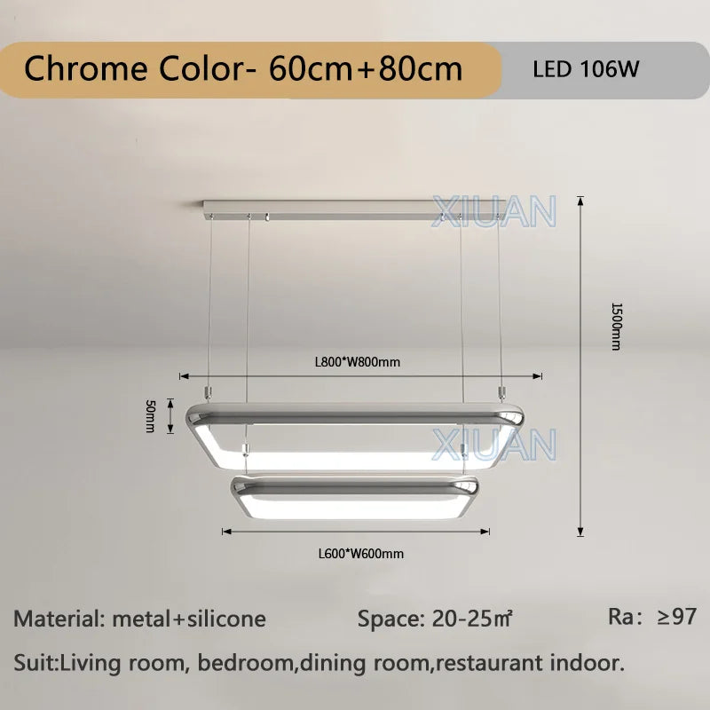 Modern LED square pendant chandelier with pearl finish for home