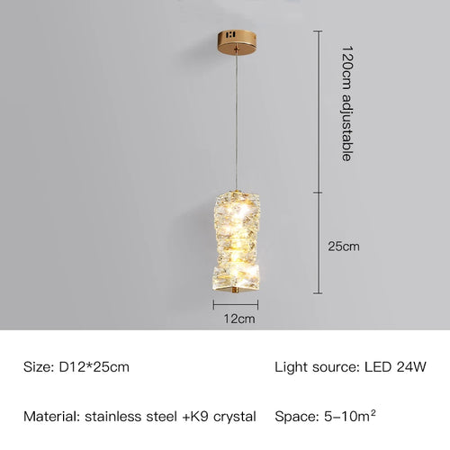 Modern Nordic pendant light in stainless steel and decorative crystal - vue 19 sur 18