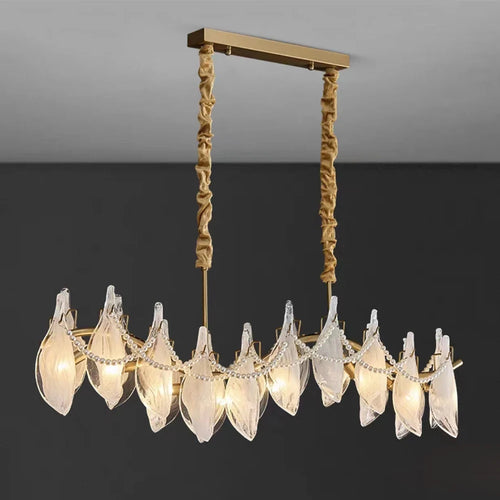 Creative frosted glass chandelier with hanging pearls, modern design - vue 4 sur 10