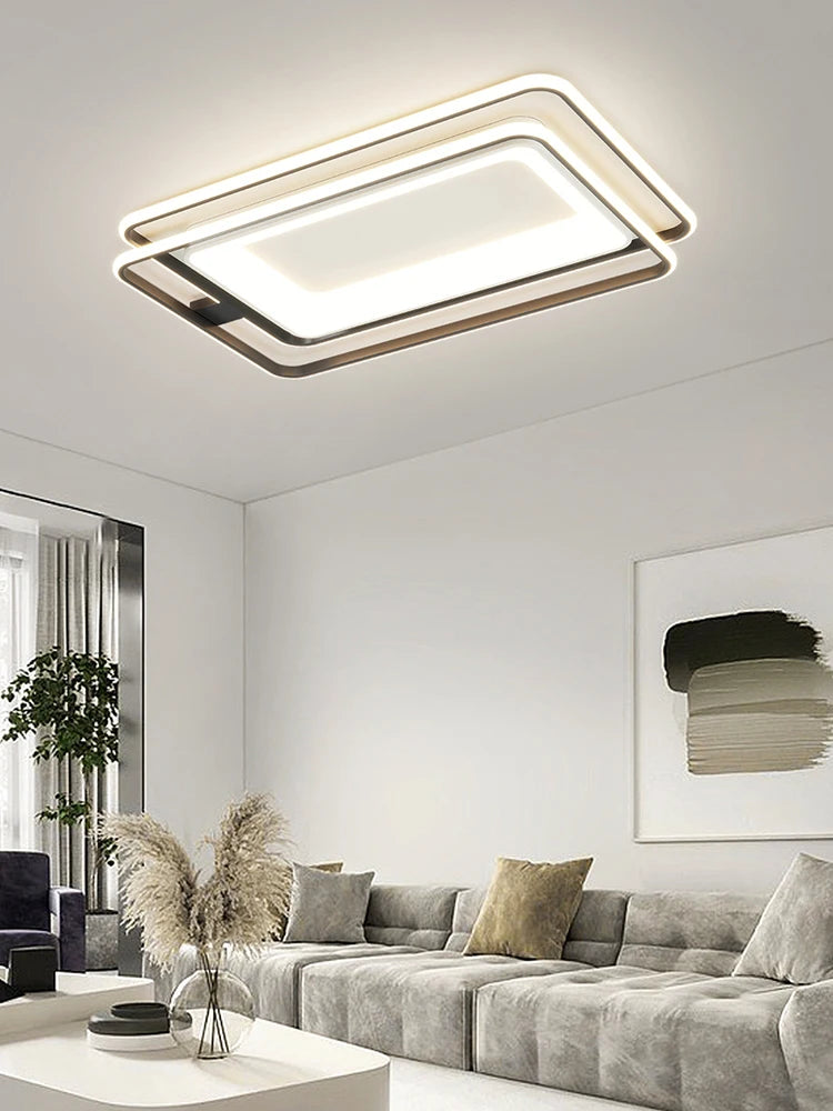 Nordic rectangular LED ceiling light with dimmable remote control - vue 3 sur 9