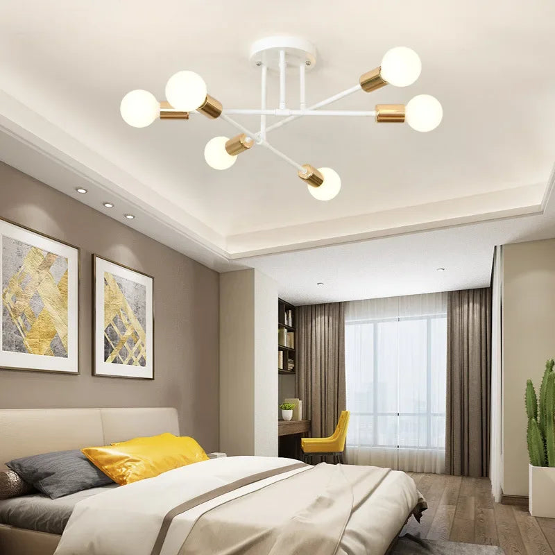 Modern creative LED Sputnik ceiling chandelier semi-flush Nordic home decor lighting for bedroom and living room