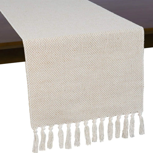 Rustic beige embroidered linen table runner