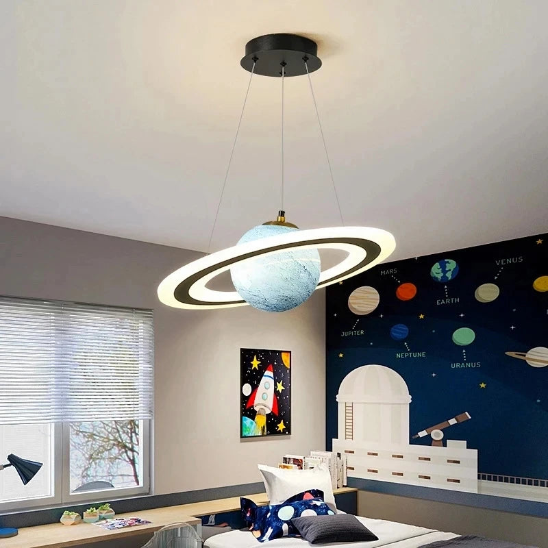 Planet earth pendant light for children's room astronaut decorative star