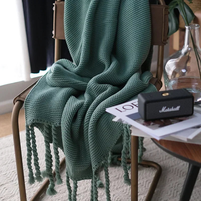 Knitted geometric throw for living room or bedroom