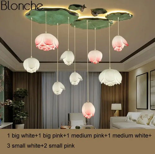 Suspension fleur Lotus style rétro LED - vue 21 sur 22