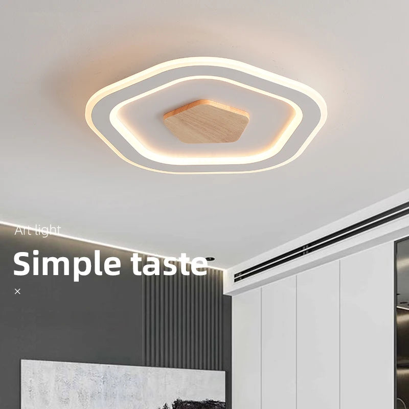 Ultra-slim solid wood LED ceiling light with modern Nordic style