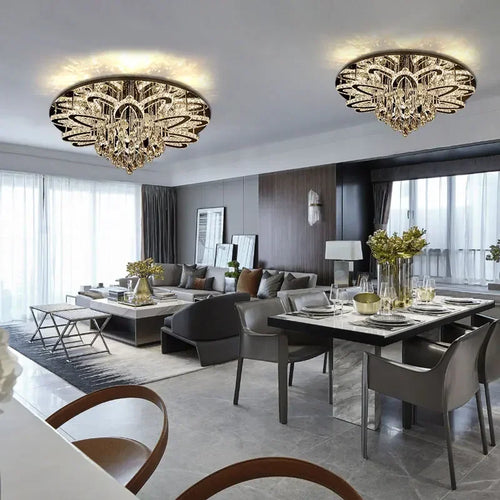Modern LED crystal and stainless steel ceiling light with elegant design for interiors - vue 4 sur 7
