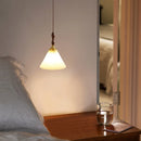 Japanese vintage chandelier with pleated walnut lampshade