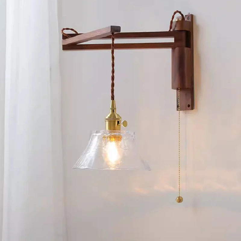 Foldable wooden and glass wall light nordic retro style