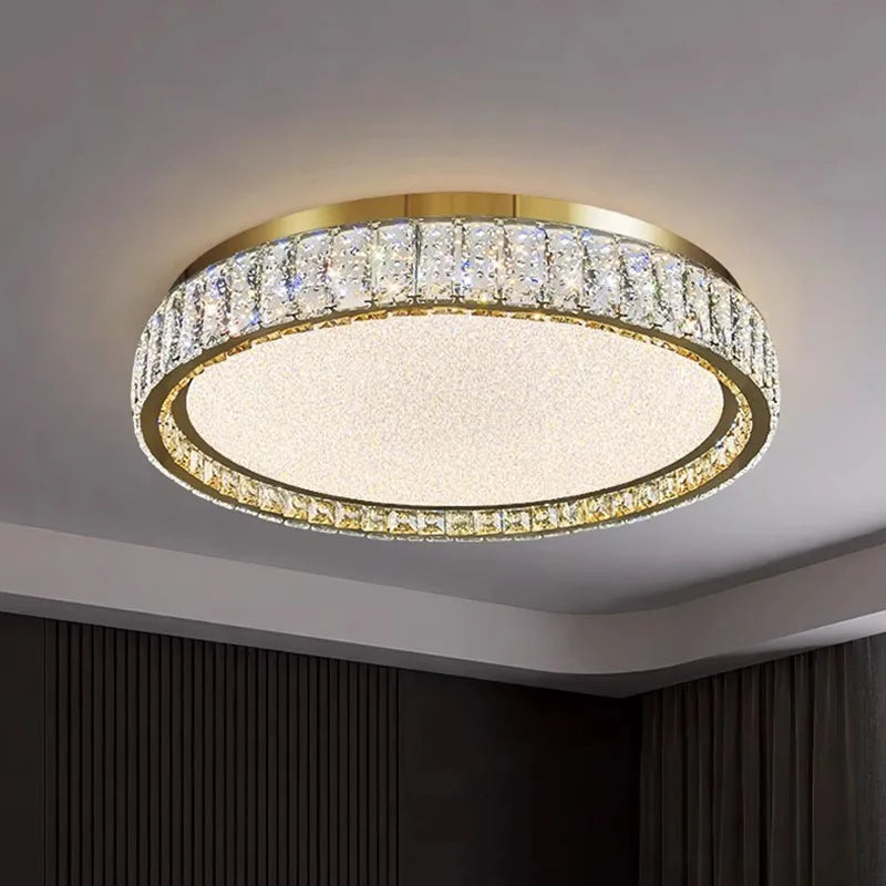 Gold ring ceiling light with luxury crystals and adjustable LED