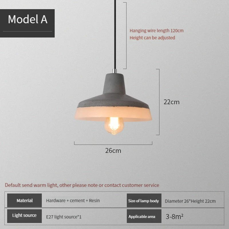 Industrial concrete pendant light with retro loft shade
