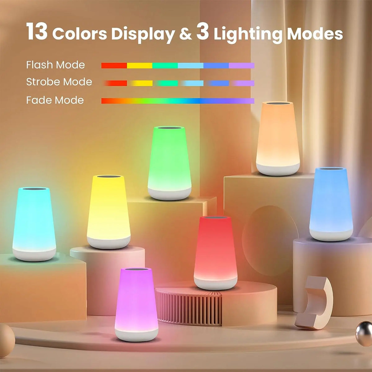 Rgb night light 13 colours touch with remote portable rechargeable usb