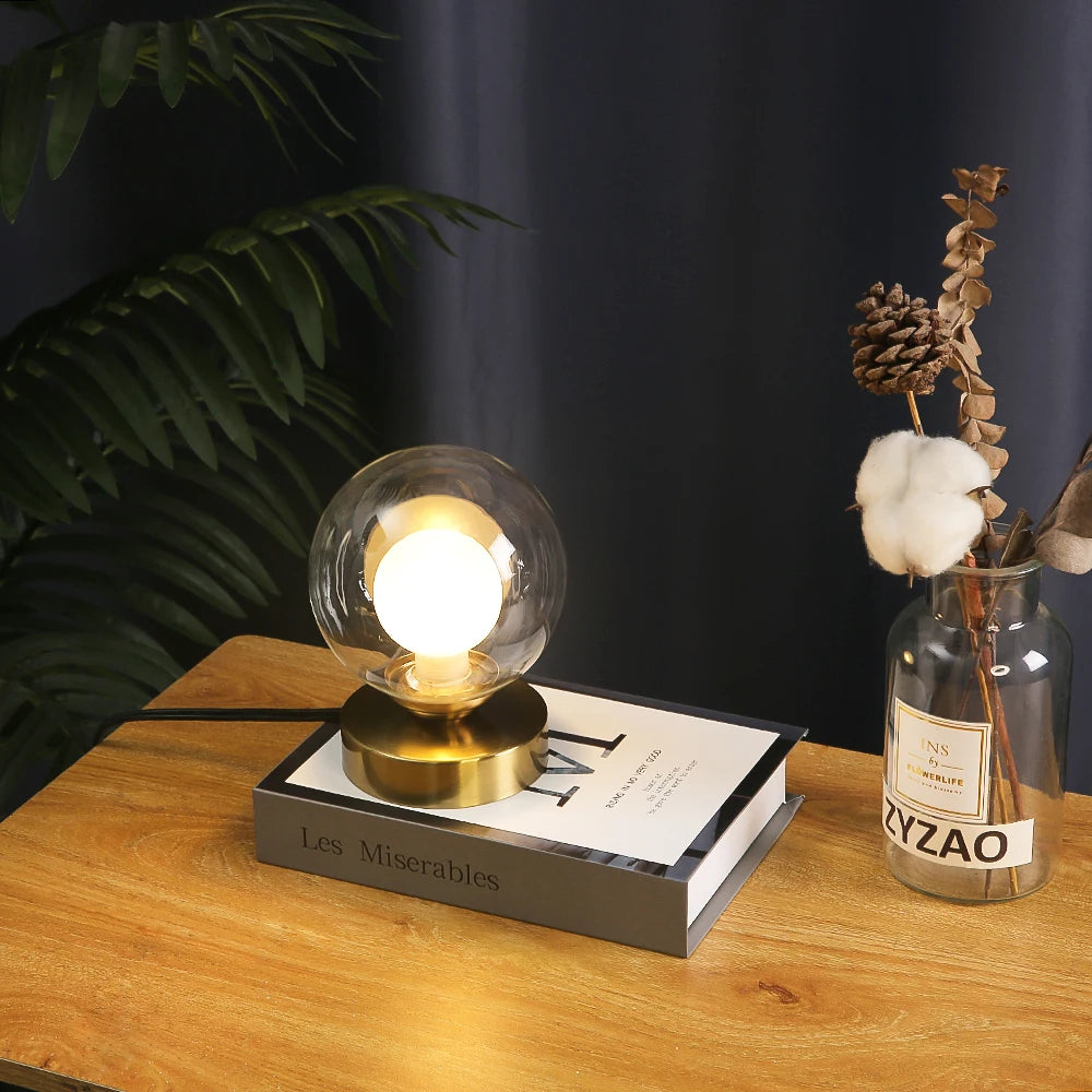 LED Reading Lamp Desk Gold Glass Ball Table Lamps