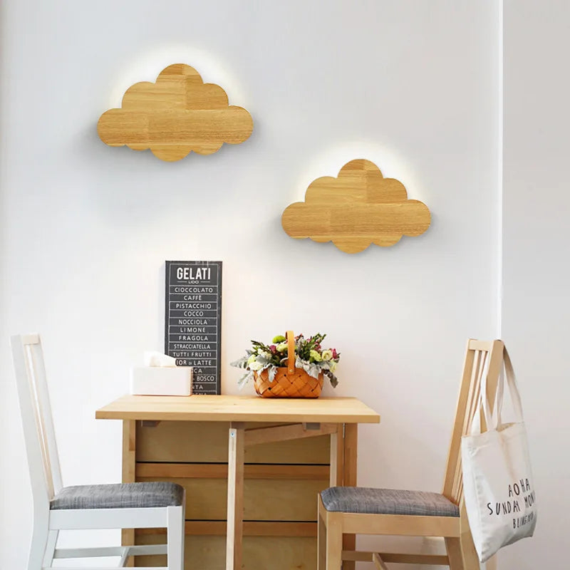 Natural oak cloud wall light for children's decor