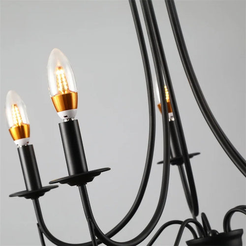Black wrought iron chandelier with 5 bulbs, vintage industrial American style - vue 6 sur 6