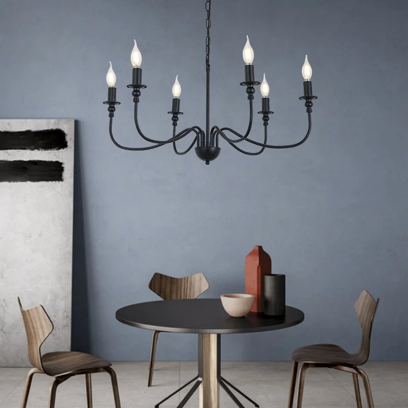 Black iron chandelier with LED lighting for modern interiors