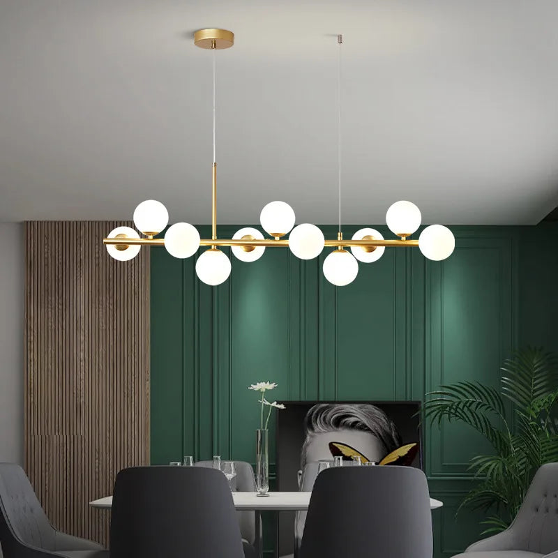 Modern long glass ball chandelier with LED pendant lampshade