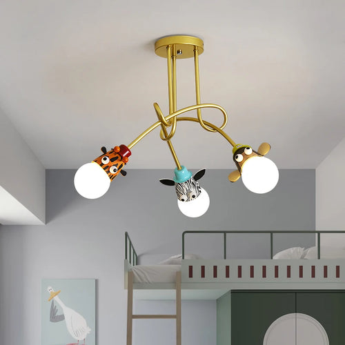 Cartoon animal chandelier monkey zebra tiger giraffe for children - vue 6 sur 8