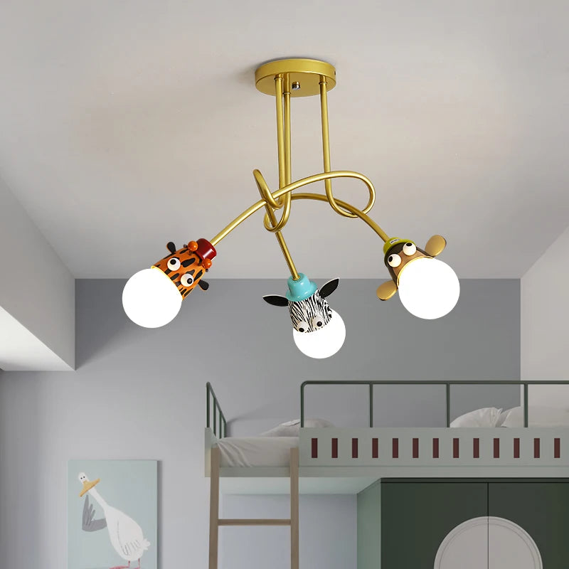 Cartoon animal chandelier monkey zebra tiger giraffe for children - vue 5 sur 8