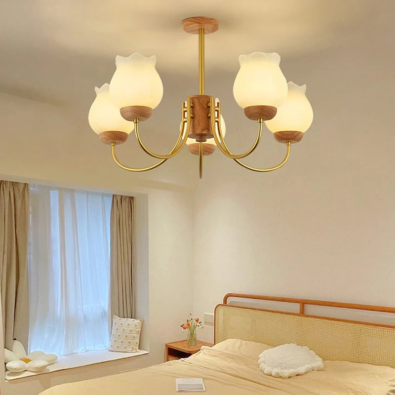 Modern wood chandelier LED lighting for children's room