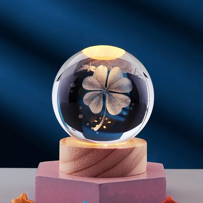 3D crystal night light solar system wooden decorative gift - vue 5 sur 16