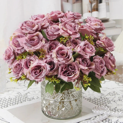 Decorative silk rose bouquet with honey fragrance for interior decor - vue 6 sur 12