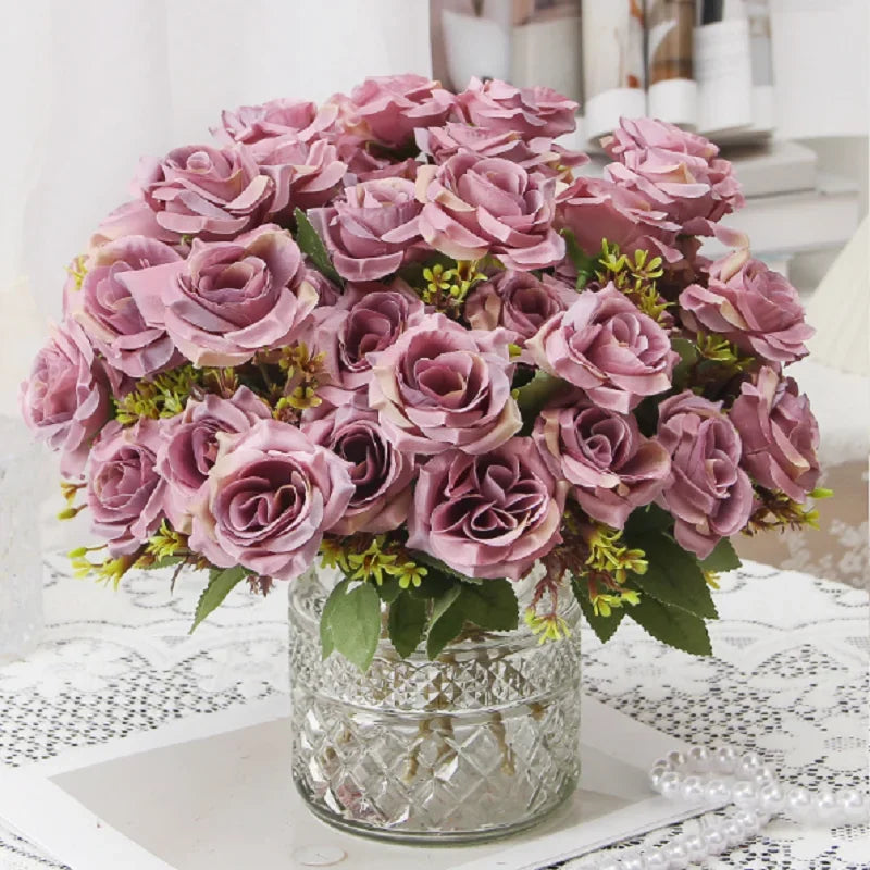 Decorative silk rose bouquet with honey fragrance for interior decor - vue 5 sur 12