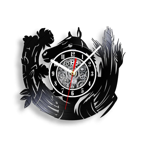 horse vinyl wall clock equestrian decoration handmade unique gift - vue 16 sur 22