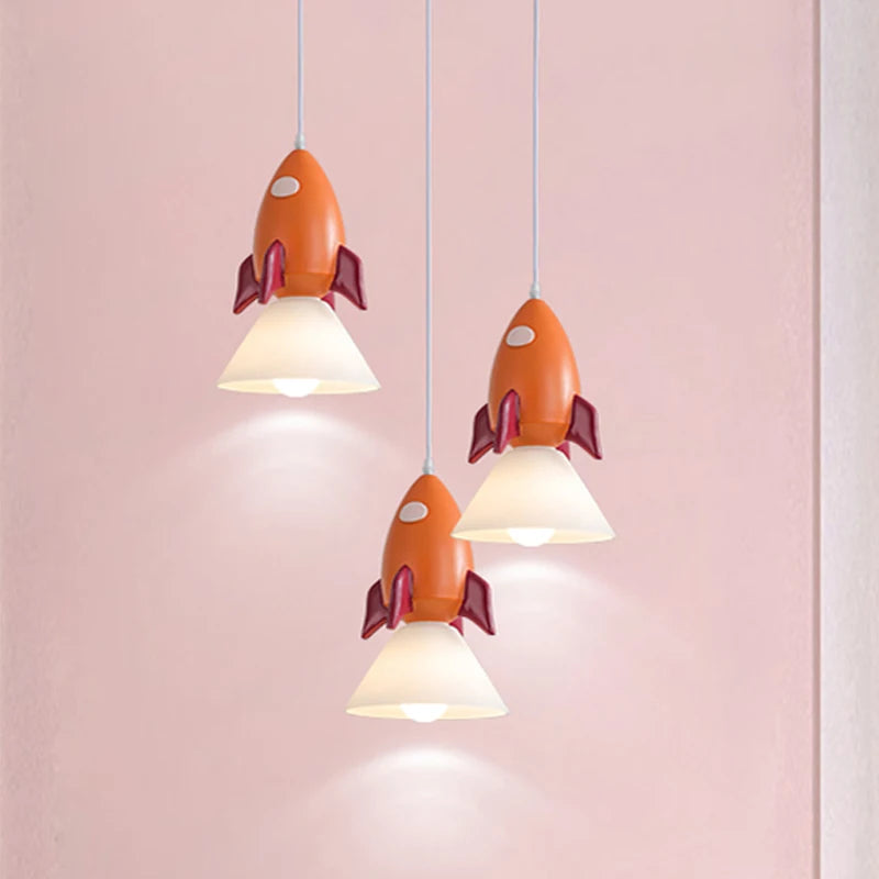 Cute rocket chandelier for children's decorative bedroom lighting