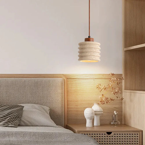 Wabi-sabi stone pendant light for designer interior decor - vue 5 sur 8