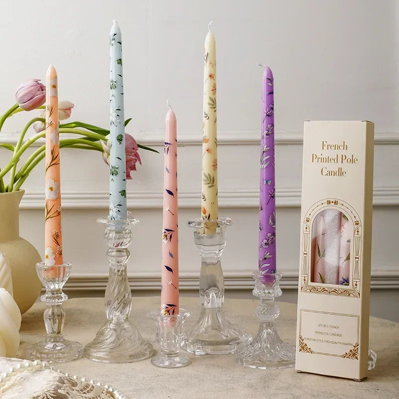 hand printed pole candles for wedding minimalist decoration