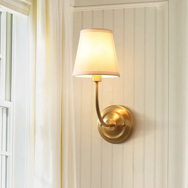 Classic copper wall light with fabric shade