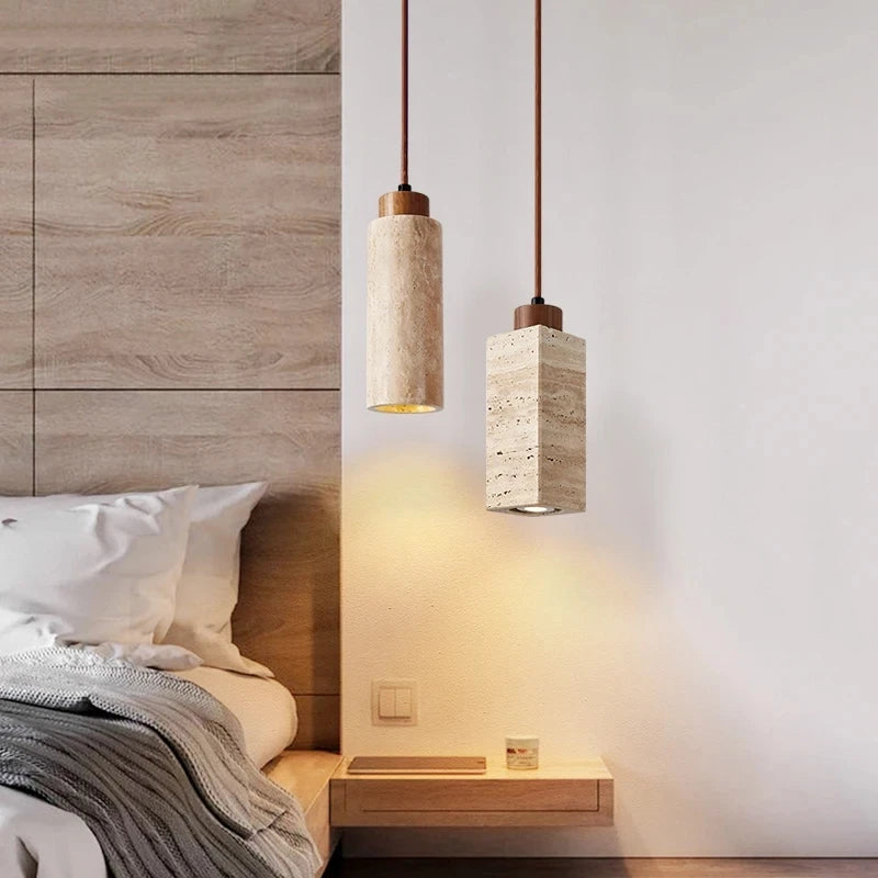 Set of 3 natural wabi sabi LED pendant lights - vue 3 sur 14