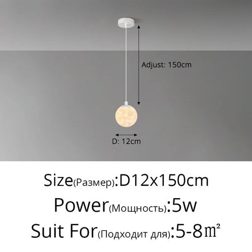 Personalised nordic 3D moon pendant light for children - vue 11 sur 11