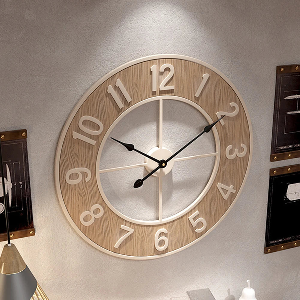 silent wood grain wall clock for home decor - vue 5 sur 7