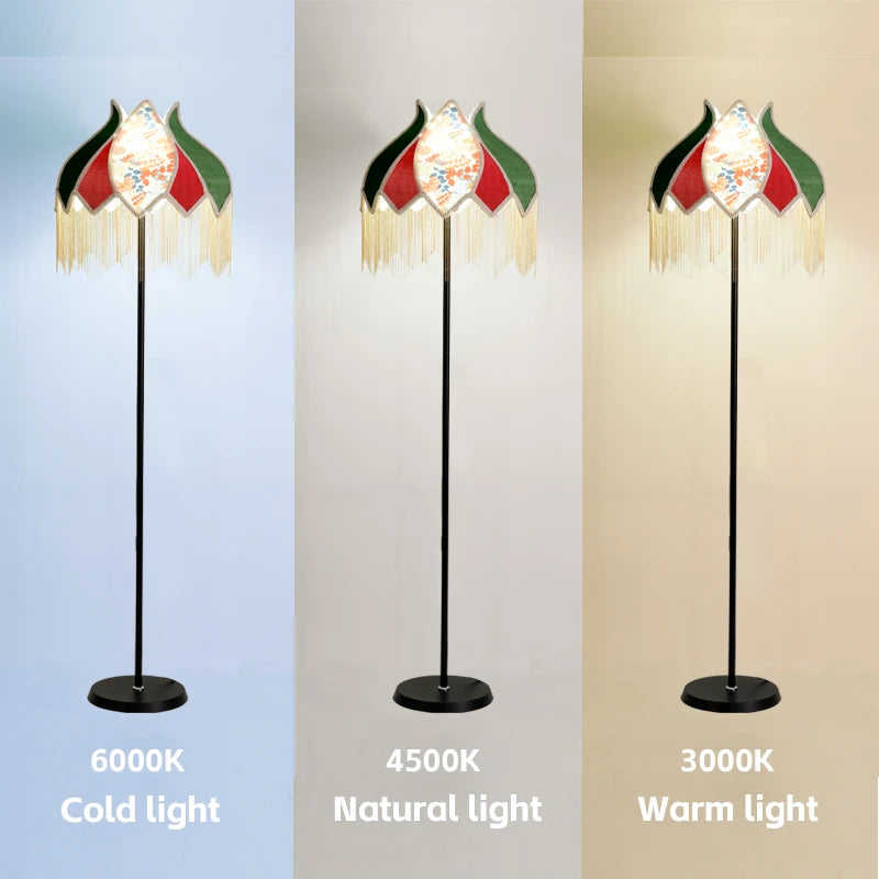 Retro fabric LED floor lamp for elegant decor - vue 5 sur 9