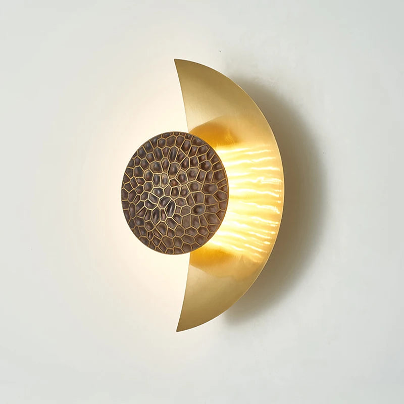 Vintage bronze and iron moon-shaped wall light