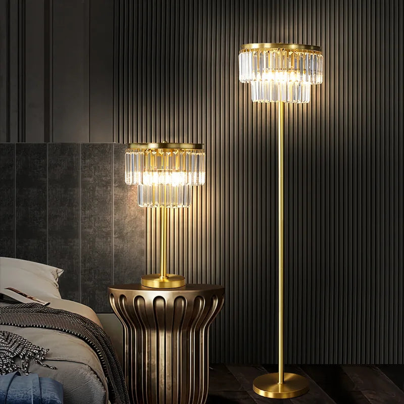 Modern glass and copper floor lamp for hotel and office