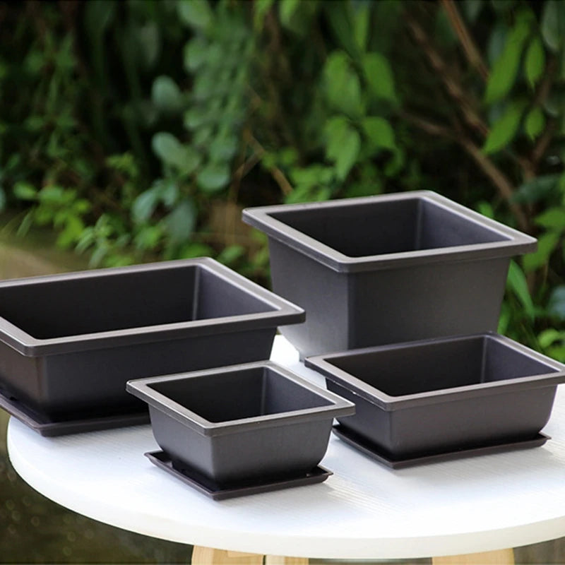 Rectangular clay effect flower pots for outdoor garden