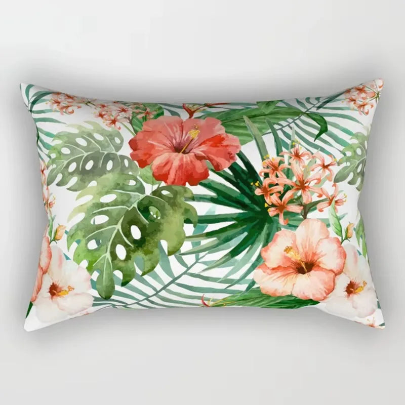 Rectangular cushion cover tropical flowers 30 x 50 cm