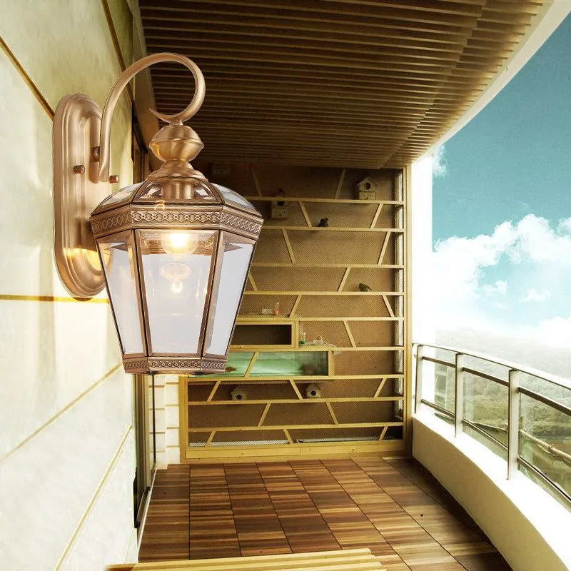 Vintage glass and copper outdoor wall light
