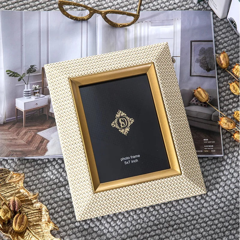 Luxury metal and leather photo frame for desk and decor