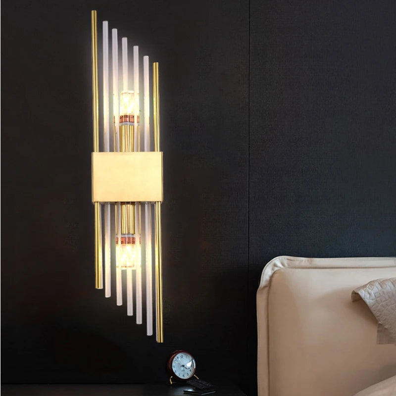 Modern double head gold crystal LED wall light