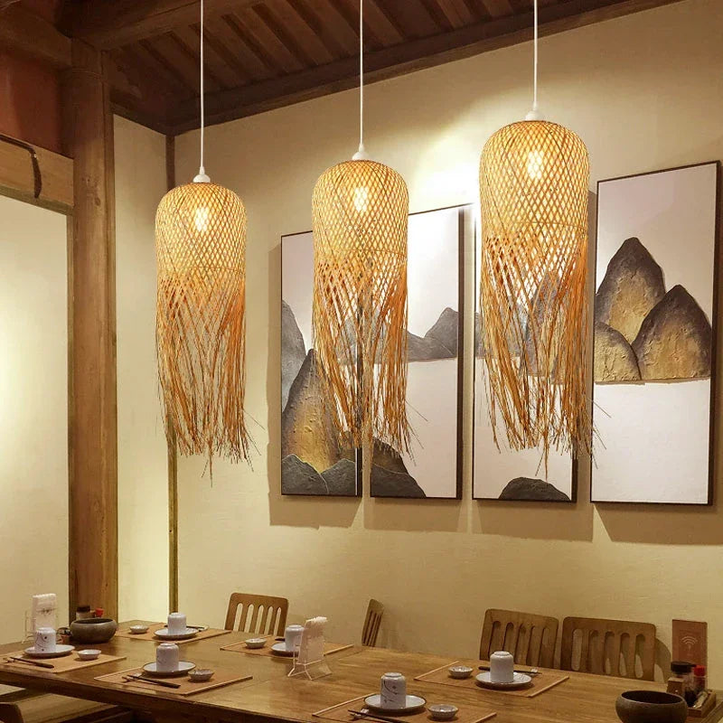 Bamboo Chandelier Chinese Zen tea room Light Southeast Asian Restaurant hotel B&amp;B Style Bamboo hot Pot light Balcony Bar