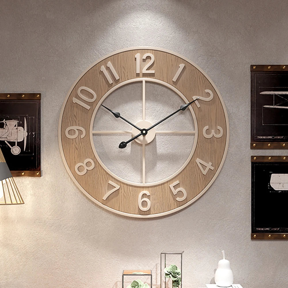 silent wood grain wall clock for home decor - vue 3 sur 7