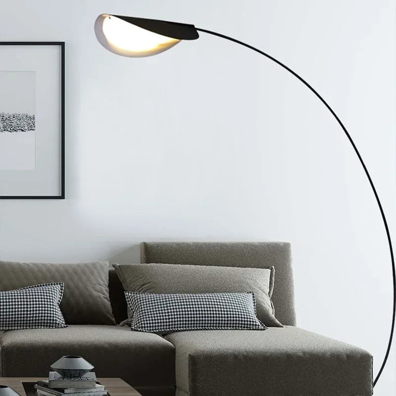 Nordic black parabolic LED floor lamp for bedroom, study and living room