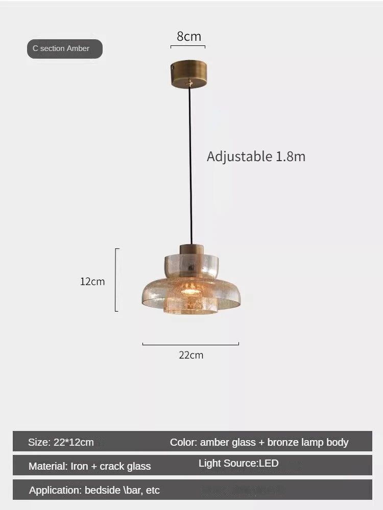 Retro American style cracked glass pendant light for interiors - vue 12 sur 12