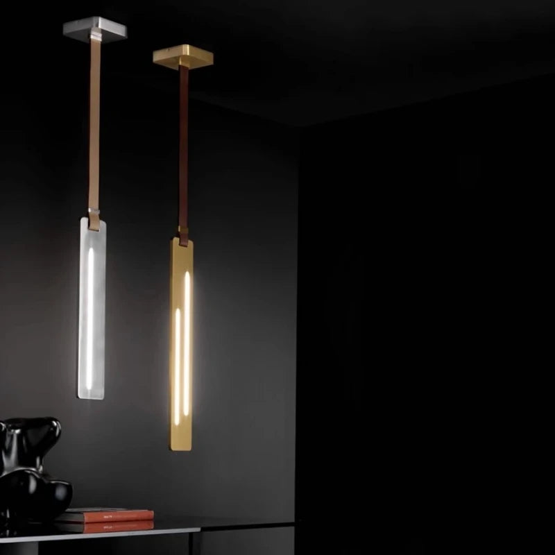 Led chandelier in metal and leather for bar and office